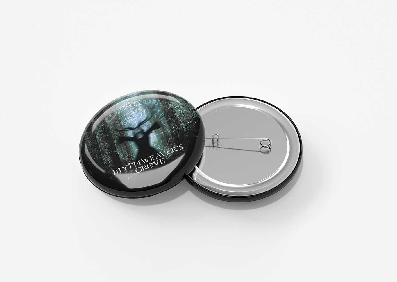 Mockup of the badge with the album cover printed on it