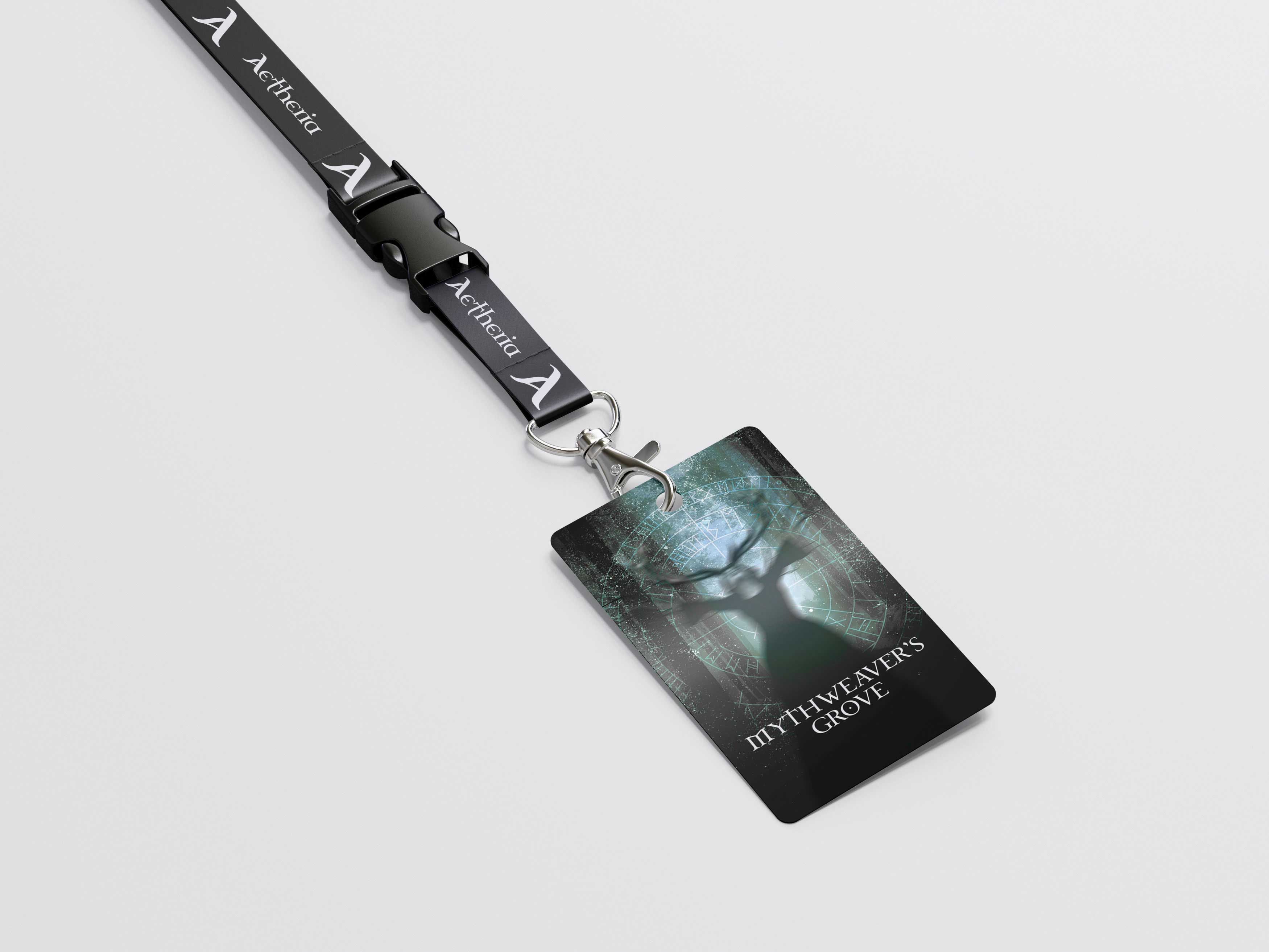 Mockup of the lanyard with the album cover printed on it