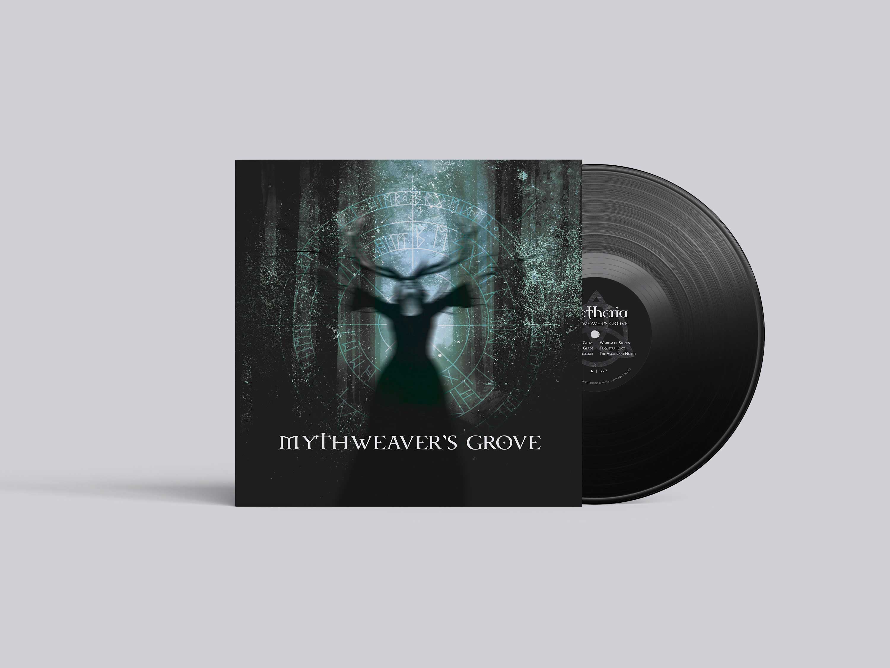 Front cover of the band's new vinyl album called Mythweaver's Grove