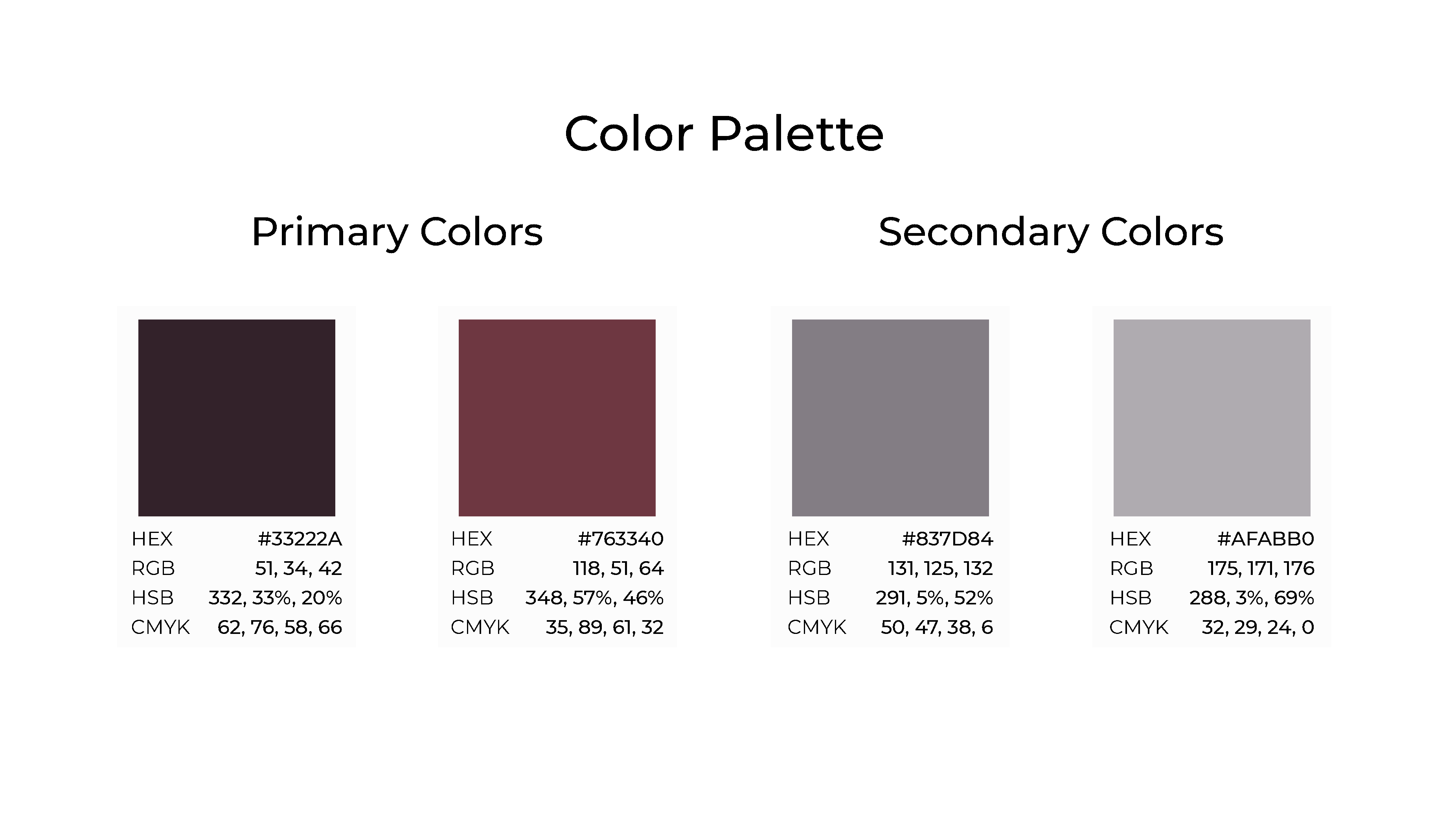 Lunette Bakery branding color palette showing primary, and secondary color swatches